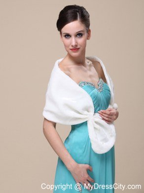 Faux Fur Special Occasion / Wedding Shawl In Ivory With V-neck